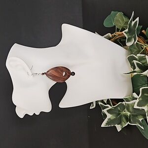 Oval Wood Earrings with Tiger Eye Stones